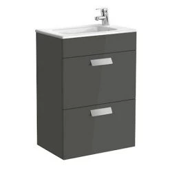 Roca Debba 500m 2-Drawer Wall Hung Vanity Unit - Gloss Anthracite Grey