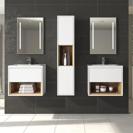 Hudson Reed Coast 600mm Wall Mounted Vanity Unit with Open Shelf & Basin - Gloss White/Coco Bolo 3 Hudson Reed Coast 600mm Wall Mounted Vanity Unit with Open Shelf & Basin - Gloss White/Coco Bolo - Image 3