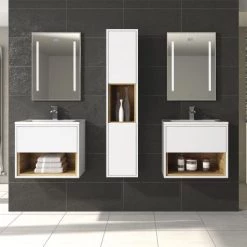 Hudson Reed Coast 500mm Wall Mounted Vanity Unit with Open Shelf & Basin - Gloss White/Coco Bolo -Vanity Units Sales Store A BM COWCB 5WMV D2 460 5