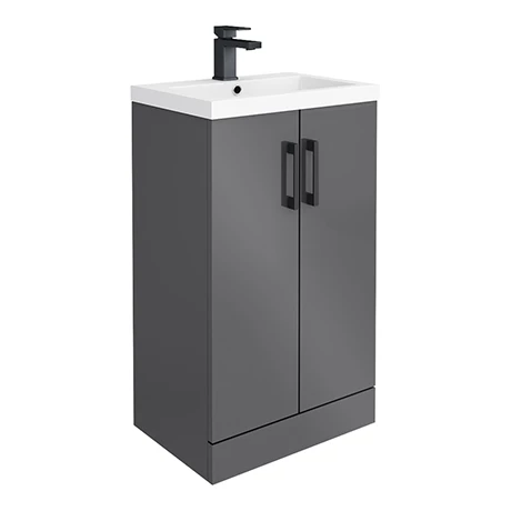 Apollo2 505mm Gloss Grey Floor Standing Vanity Unit w. Matt Black Handles 1 Apollo2 505mm Gloss Grey Floor Standing Vanity Unit w. Matt Black Handles