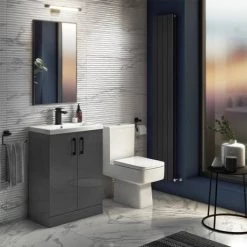 Apollo2 605 Gloss Grey Floor Standing Vanity Unit w. Matt Black Handles -Vanity Units Sales Store AP2GFS6MB d3 460
