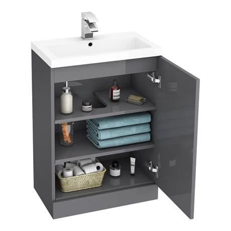 Apollo2 605mm Gloss Grey Open Shelf Floor Standing Vanity Unit 3 Apollo2 605mm Gloss Grey Open Shelf Floor Standing Vanity Unit - Image 3