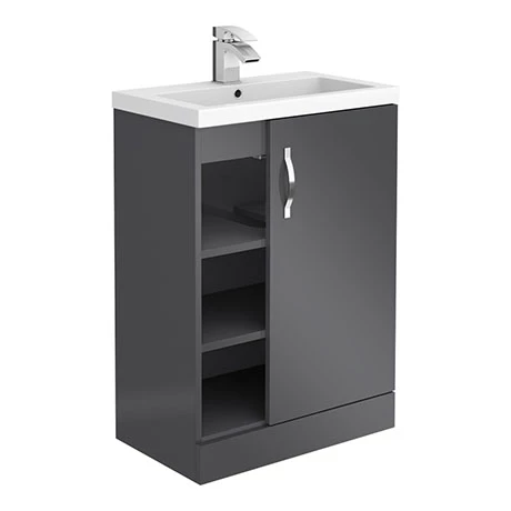 Apollo2 605mm Gloss Grey Open Shelf Floor Standing Vanity Unit 1 Apollo2 605mm Gloss Grey Open Shelf Floor Standing Vanity Unit