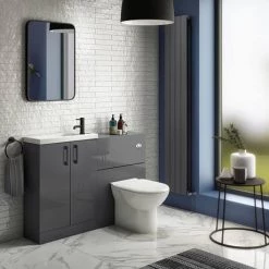 Apollo2 605mm Gloss Grey Compact Floor Standing Vanity Unit w. Matt Black Handles -Vanity Units Sales Store APC2GFS6MB d3 460