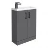 Apollo2 605mm Gloss Grey Compact Floor Standing Vanity Unit w. Matt Black Handles