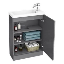 Apollo2 605mm Gloss Grey Open Shelf Compact Floor Standing Vanity Unit 6 Apollo2 605mm Gloss Grey Open Shelf Compact Floor Standing Vanity Unit -Vanity Units Sales Store APC2GFS6S nwd1 460