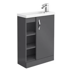 Apollo2 605mm Gloss Grey Open Shelf Compact Floor Standing Vanity Unit