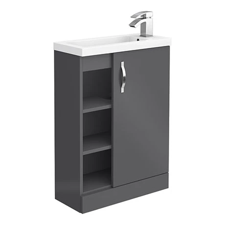 Apollo2 605mm Gloss Grey Open Shelf Compact Floor Standing Vanity Unit 1 Apollo2 605mm Gloss Grey Open Shelf Compact Floor Standing Vanity Unit