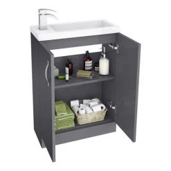 Apollo2 605mm Gloss Grey Compact Floor Standing Vanity Unit -Vanity Units Sales Store APC2GFS6 nd1 460