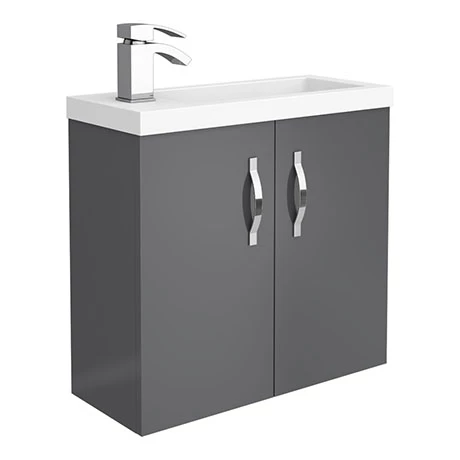 Apollo2 605mm Gloss Grey Compact Wall Hung Vanity Unit 1 Apollo2 605mm Gloss Grey Compact Wall Hung Vanity Unit