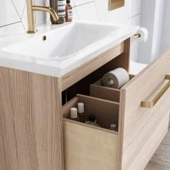 Crosswater Arena 600 Wall Hung Vanity Unit with Brushed Brass Handle - Pure White Gloss -Vanity Units Sales Store AR60WHI BR D4 460