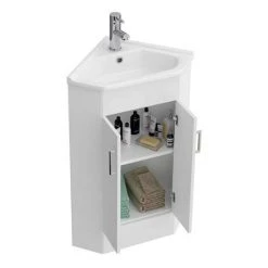 Alaska Corner Vanity Unit - Gloss White - 590mm with Chrome Handles -Vanity Units Sales Store AV001 ND2 460