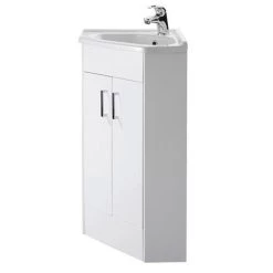 Alaska Corner Vanity Unit - Gloss White - 590mm with Chrome Handles -Vanity Units Sales Store AV001 ND4 460