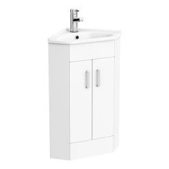 Alaska Corner Vanity Unit - Gloss White - 590mm with Chrome Handles