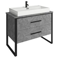 Arezzo Countertop Basin Unit - Concrete-Effect with Black Frame - 1000mm inc. Basin