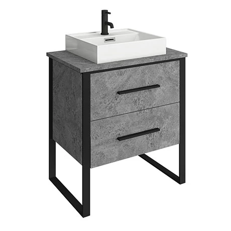 Arezzo Countertop Basin Unit - Concrete-Effect with Black Frame - 600mm inc. Basin 1 Arezzo Countertop Basin Unit - Concrete-Effect with Black Frame - 600mm inc. Basin