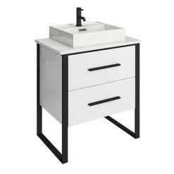 Arezzo 600 Gloss White Matt Black Framed 2 Drawer Vanity Unit with Countertop Basin