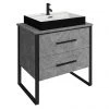 Arezzo Countertop Basin Unit - Concrete-Effect with Black Frame - 800mm inc. Gloss Black Basin