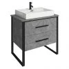 Arezzo Countertop Basin Unit - Concrete-Effect with Black Frame - 800mm inc. Basin
