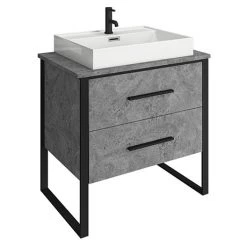 Arezzo Countertop Basin Unit - Concrete-Effect with Black Frame - 800mm inc. Basin