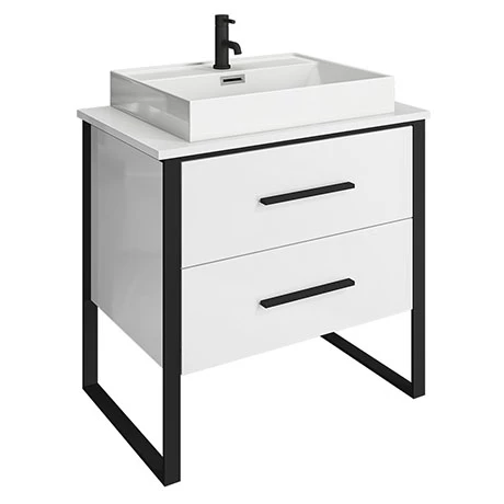 Arezzo Countertop Basin Unit - Gloss White with Black Frame - 800mm inc. Basin 1 Arezzo Countertop Basin Unit - Gloss White with Black Frame - 800mm inc. Basin