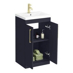 Arezzo 500 Matt Blue Floor Standing Vanity Unit with Brushed Brass Handles -Vanity Units Sales Store AZB5FSVBB d5 460