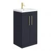 Arezzo 500 Matt Blue Floor Standing Vanity Unit with Brushed Brass Handles