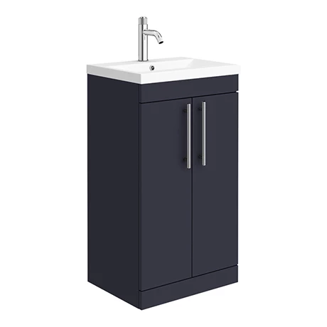 Arezzo Floor Standing Vanity Unit - Matt Blue - 500mm with Industrial Style Chrome Handles 1 Arezzo Floor Standing Vanity Unit - Matt Blue - 500mm with Industrial Style Chrome Handles