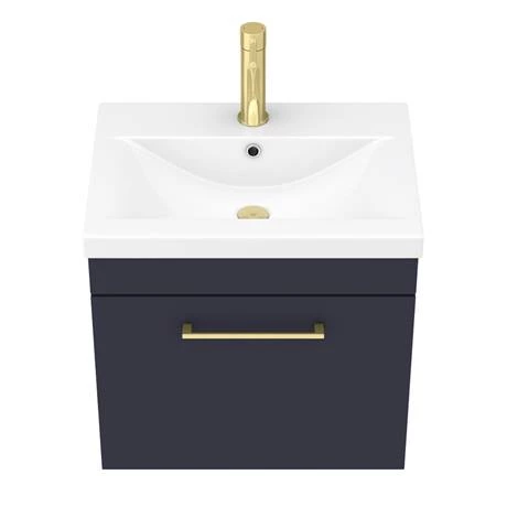 Arezzo 500 Matt Blue Wall Hung 1-Drawer Vanity Unit with Brushed Brass Handle 4 Arezzo 500 Matt Blue Wall Hung 1-Drawer Vanity Unit with Brushed Brass Handle - Image 4