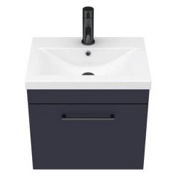 Arezzo 500 Matt Blue Wall Hung 1-Drawer Vanity Unit with Matt Black Handle -Vanity Units Sales Store AZB5WHVBK D5 460