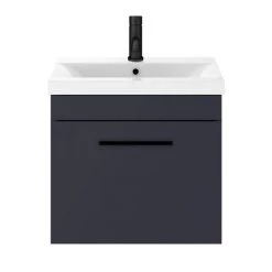 Arezzo 500 Matt Blue Wall Hung 1-Drawer Vanity Unit with Matt Black Handle -Vanity Units Sales Store AZB5WHVBK d3 460