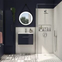 Arezzo Wall Hung Vanity Unit - Matt Blue - 500mm with Industrial Style Chrome Handle -Vanity Units Sales Store AZB5WHVCHIS d3 460