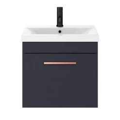 Arezzo 500 Matt Blue Wall Hung 1-Drawer Vanity Unit with Rose Gold Handle -Vanity Units Sales Store AZB5WHVRG d3 460