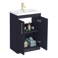 Arezzo 600 Matt Blue Floor Standing Vanity Unit with Brushed Brass Handles 11 Arezzo 600 Matt Blue Floor Standing Vanity Unit with Brushed Brass Handles -Vanity Units Sales Store AZB6FSVBB D5 460