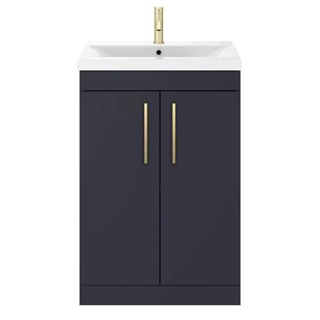 Arezzo 600 Matt Blue Floor Standing Vanity Unit with Brushed Brass Handles 4 Arezzo 600 Matt Blue Floor Standing Vanity Unit with Brushed Brass Handles - Image 4