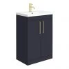 Arezzo 600 Matt Blue Floor Standing Vanity Unit with Brushed Brass Handles