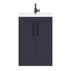 Arezzo Floor Standing Vanity Unit - Matt Blue - 600mm with Industrial Style Black Handles 10 Arezzo Floor Standing Vanity Unit - Matt Blue - 600mm with Industrial Style Black Handles -Vanity Units Sales Store AZB6FSVBKIS d4 460