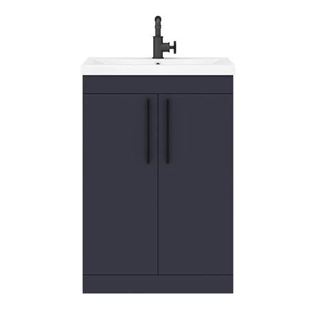 Arezzo Floor Standing Vanity Unit - Matt Blue - 600mm with Industrial Style Black Handles 5 Arezzo Floor Standing Vanity Unit - Matt Blue - 600mm with Industrial Style Black Handles - Image 5