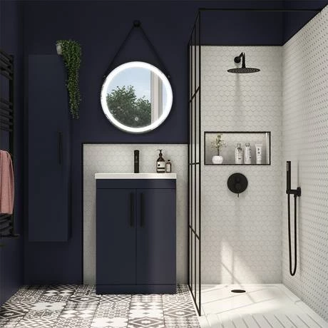 Arezzo Floor Standing Vanity Unit - Matt Blue - 600mm with Industrial Style Black Handles 4 Arezzo Floor Standing Vanity Unit - Matt Blue - 600mm with Industrial Style Black Handles - Image 4