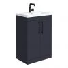 Arezzo Floor Standing Vanity Unit - Matt Blue - 600mm with Industrial Style Black Handles