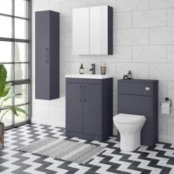 Arezzo 600 Matt Blue Floor Standing Vanity Unit with Matt Black Handles -Vanity Units Sales Store AZB6FSVBK d3 460