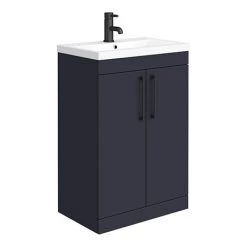Arezzo 600 Matt Blue Floor Standing Vanity Unit with Matt Black Handles