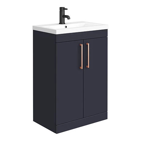 Arezzo 600 Matt Blue Floor Standing Vanity Unit with Rose Gold Handles 1 Arezzo 600 Matt Blue Floor Standing Vanity Unit with Rose Gold Handles