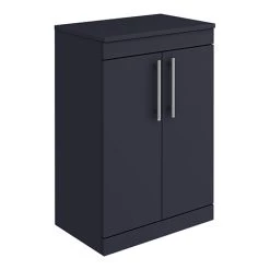 Arezzo Floor Standing Countertop Vanity Unit - Matt Blue - 600mm with Industrial Style Chrome Handles