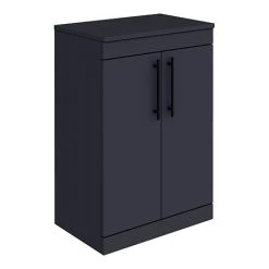 Arezzo Floor Standing Countertop Vanity Unit - Matt Blue - 600mm with Industrial Style Matt Black Handles
