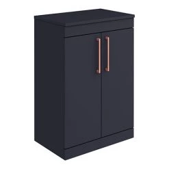 Arezzo Floor Standing Countertop Vanity Unit - Matt Blue - 600mm with Rose Gold Handles