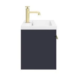 Arezzo Wall Hung Vanity Unit - Matt Blue - 600mm with Industrial Style Brushed Brass Handle -Vanity Units Sales Store AZB6WHVBBIS d6 460