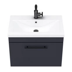 Arezzo Wall Hung Vanity Unit - Matt Blue - 600mm with Industrial Style Black Handle -Vanity Units Sales Store AZB6WHVBKIS d5 460