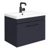 Arezzo Wall Hung Vanity Unit - Matt Blue - 600mm with Industrial Style Black Handle