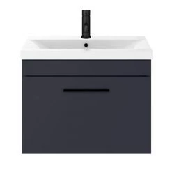 Arezzo 600 Matt Blue Wall Hung 1-Drawer Vanity Unit with Matt Black Handle -Vanity Units Sales Store AZB6WHVBK d6 460